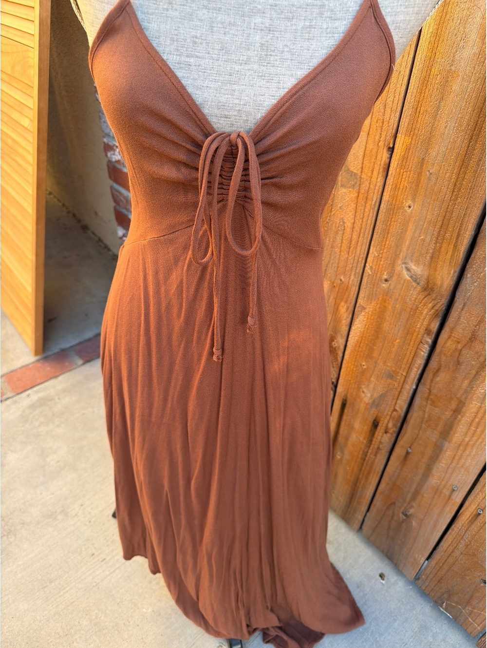 Fina Touch Women's Brown Sleeveless Maxi Dress with Tie Front, Size Medium